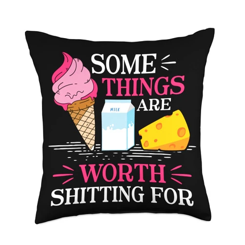 Lactose Free Lactose Intolerance Gifts Some Things are Worth Shitting-Milk Lactose Free Throw Pillow, 18x18, Multicolor