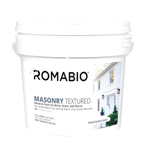 Romabio Masonry Textured, Mineral-Based Masonry Paint for Brick, Stone, Hardie Board, and Stucco, Richmond White, 2.5L/0.67GAL