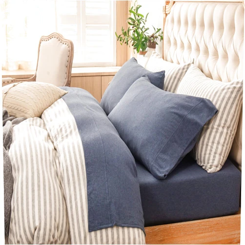 PURE ERA Jersey Knit 4pc Bed Sheet Set 100% T-Shirt Heather Cotton Super Soft Comfy Breathable Fits Mattress Up to 20