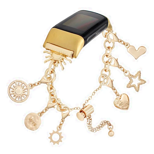 PENKEY Metal Band Compatible with Fitbit Charge 6 Bands/Fitbit Charge 5 Bands, Women Charms with Dressy Pendants Bracelet Straps Compatible for Fitbit Charge 6/Charge 5 Fitness Tracker