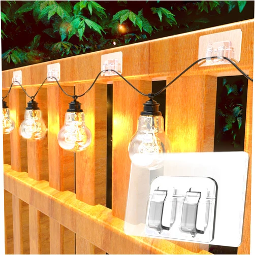 AFFAVON 20Pack Hooks for Outdoor String Lights Clips with Adhesive Strips - Waterproof, UV-Resistant, No-Damage, Tool-Free Installation for Christmas, Patio,Garden Balcony Decor,Cable Holders for Hanging