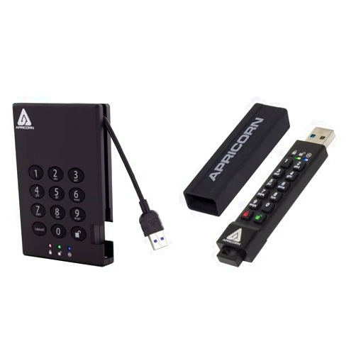 Apricorn 500GB Aegis Padlock USB 3.0 256-bit AES XTS Hardware Encrypted Portable External Hard Drive (A25-3PL256-500) and Apricorn 32GB Aegis Secure Key 3Z 256-bit AES XTS Hardware Encrypted FIPS 140-2 Level 3 Validated Secure USB 3.0 Flash Drive (ASK3Z-32GB),Black