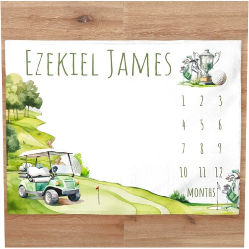 UnoCo Golf Blanket Personalized Baby Boy Month Blanket Sport Nursery Custom Age Growth Newborn Calendar Tracker New Mom HHQ63_BLKBB02_1