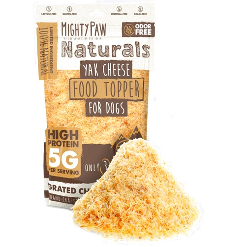 Mighty Paw Yak Cheese Food Topper - Grated Cheese Dog Food Enhancer for Picky Eaters - A Suitable Chicken Free Dog Food Topper and Food Enhancer for Wet Dog Food and Dry Dog Food - Appetite Stimulant