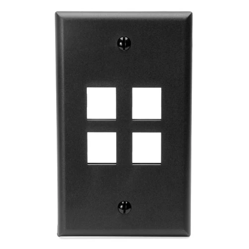 Leviton 41080-4EP QuickPort Wallplate, Single Gang, 4-Port, Black