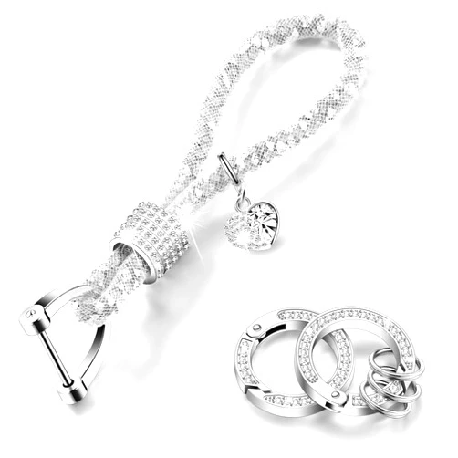 Frienda Crystal Car Keychain Bling Keychain Accessories Glitter KeyRing Strap with Heart Charm Key Decorations for Women Auto