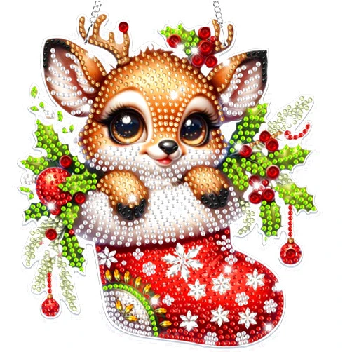 Bowetile Hanging Diamond Art Painting Kits for Adults Beginners Christmas, 5D Special Shape Diamond Art Kits Deer, Crystal Rhinestones Gem Art Painting for Home Garden Wall Decor, Christmas Gifts