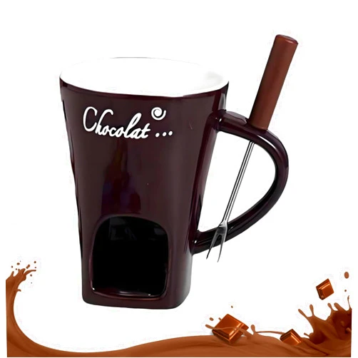 EVANUUI Chocolate Fondue Mugs Contain Fondue Bliss Cup & Forks, Chocolate Melting Cup, Mini Chocolate Fondue Set Without Tealights, Fondue Cups With Forks For Date Night Birthday Wedding Gifts (Brown)
