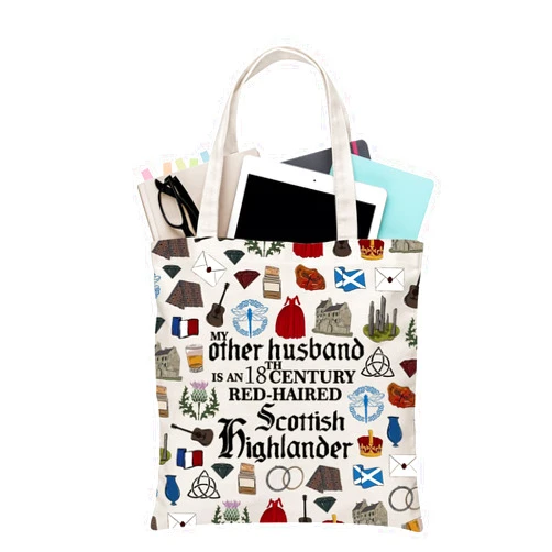 BDPWSS Sassenach Tote Bag My Other Husband is an 18th Century Red Haired Scottish High Sassenach Dragonfly Gift