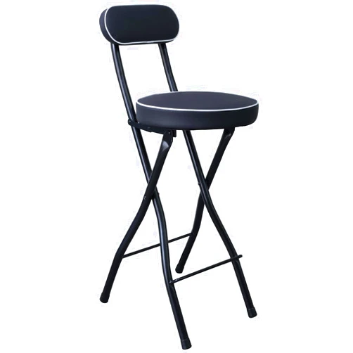 UWEAR Folding Bar Stool with Back,Tall Folding Stool Chair Leather Padded Portable Stool Counter Height Foldable Stool Chair,Collapsible Stool for Adults Kitchen Island Guitar (Black)