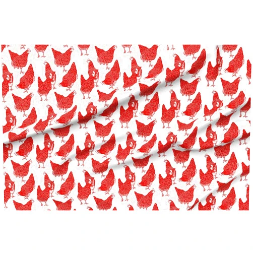 Spoonflower Fabric - Red Chickens White Country Kitchen Bears Prints Rustic Roosters Printed on Petal Signature Cotton Fabric by The Yard - Sewing Quilting Apparel Crafts Decor