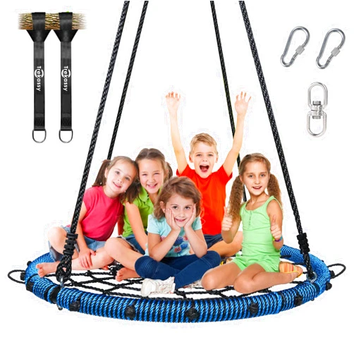 Trekassy 45” 750lbs Spider Web Tree Swing for Kids Adults with Swivel, 2pcs Tree Hanging Straps, Steel Frame and Adjustable Ropes-Blue