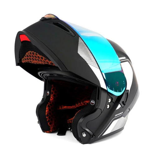Orthrus Modular LED Full Face Motorcycle Helmet - DOT Approved Flip-Up Dual Visor Sun Shield & Bluetooth Ready for Adults Men Women - Street Bike/Motocross (Dobermann Silver, XL)