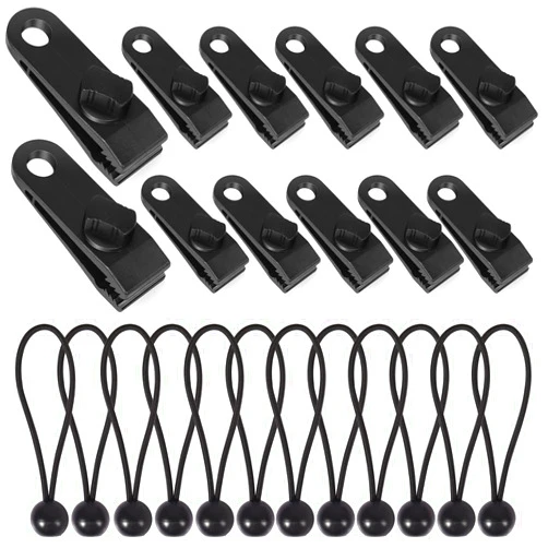 Dualshine 24PCS Tarp Clips Heavy Duty Lock Grip Awning Clips,Tarp Clamps Shark Tarp Fasteners,Tent Clips Pool Awning Cover Bungee Cord Clip Tarp Tie Down for Awnings Camping Caravan Canopies