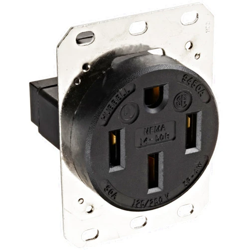 Hubbell Receptacle, Single, 50A, 14-50R, 250V, Black