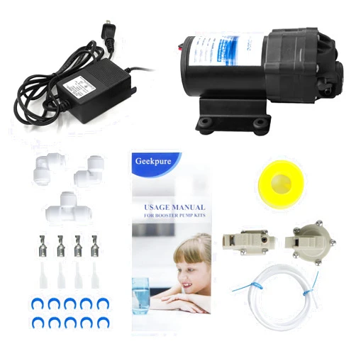 Geekpure Reverse Osmosis Booster Pump Kit with Transformer + High and Low Pressure Switches + Fittings for 50-150 GPD RO System