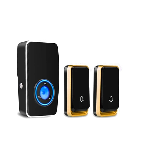 AURTEC 【No Battery Required】Wireless Doorbell Waterproof, AURTEC Door Chime Kit with 1 Plug-in LED Flash Receivers & 2 Press Self-powered Transmitter, 51 Chimes and 4 Volume Levels, Black