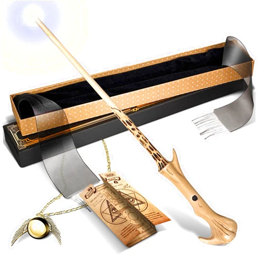 Natem Light Up Wizard Wand, Rechargeable Lighting Witch Wands, Illuminating Magic Witches Staff Wand for Cosplay Accessories with Necklace for Halloween Birthday Party Gift (Impact)