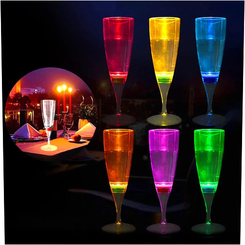 HOMEYA LED Champagne Flutes (Set of 6 Multi-Color), Water Liquid Activated Light Up Cups Flashing Wine Glasses Blinking Cocktail Whisky Drinkware Glow Dark for Christmas Halloween Party Wedding Gifts