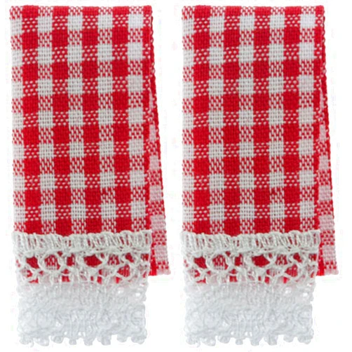 Melody Jane Dolls Houses Dolls House Red Gingham Tea Towels Miniature Kitchen Cafe Accessory