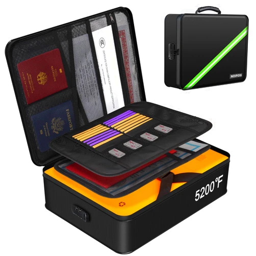 Noiposi Document Organizer with 5200℉ Heat Insulated,Waterproof and Fireproof Document Box with Lock, Home Travel Strong Fireproof Safe Storage Box for Letter Size Important Documents and File