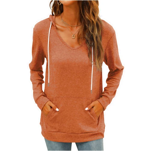 Saloogoe Kangaroo Pocket Hoodies for Womens V Neck Lightweight Sweatshirts Long Sleeve Tops