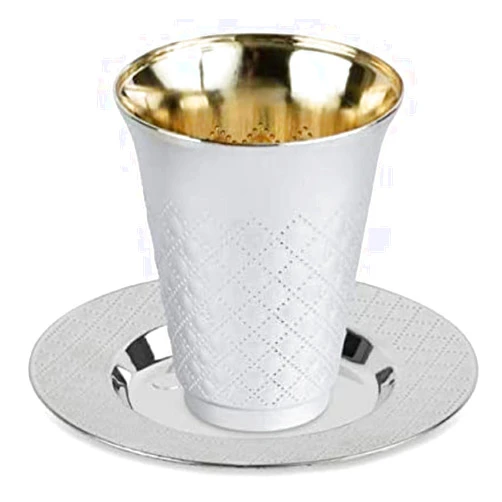 JewishInnovations.com 20 Pc 10 Pack 5 Ounce Kiddush Cups and 10 Plates (Trays or Saucers) Set - Silver Like Coated, Heavy Duty Plastic, Disposable Silverware for Wine, Tea at Wedding, Passover Seder