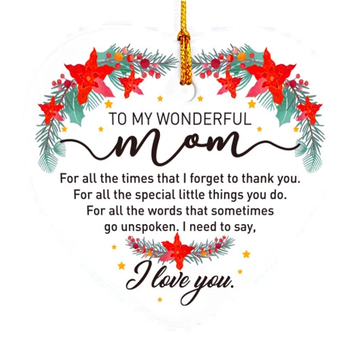 Thoqii Mom Christmas Ornament Gifts, to My Wonderful Mom I Love You, Christmas Tree Keepsake Ornaments Gifts for Mother from Daughter Son Kids, Holiday Decor Christmas Tree Decorations Ornaments Sign