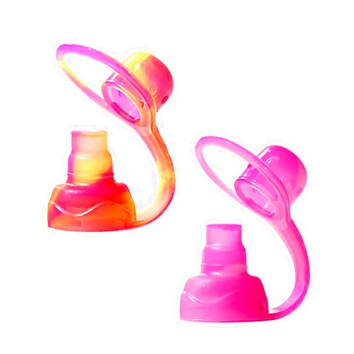 ChooMee SoftSip Food Pouch Top | Baby Led Weaning | No Spill Flow Control Valve, Protects Childs Mouth, 100% Silicone, BPA Free | 2CT Yellow Pink Swirl