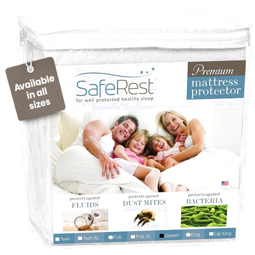 SafeRest 100% Waterproof Queen Size Mattress Protector - Fitted with Stretchable Pockets - Machine Washable Cotton Mattress Cover for Bed