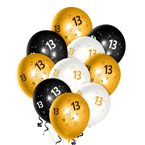 WATINC 36Pcs 13th Birthday Latex Balloons, 12inch Black Gold White Balloon for Happy 13th Birthday Decorations, Anniversary Party Supplies,13th Party Sign for 13 Years Old Boys Girls