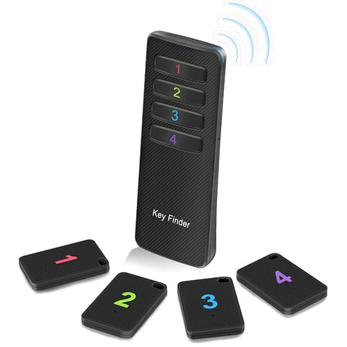 LUXSURE Key Finder, Stick on TV Remote Control Finder | Find My Keys Device, 4 Pack Wireless Car Key Finders That Make Noise | 115ft Range 85dB RF Key Tracker, Phone/Wallet Finder with 4 Item Locator Tags