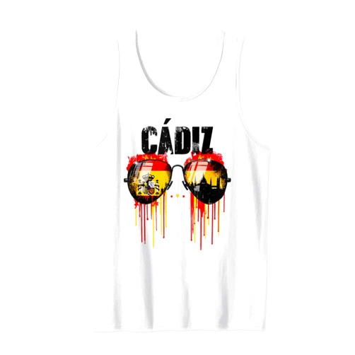 Cadiz Spanish Pride and Travel Apparel Spain Cadiz Sunglasses Design with Cityscape Reflection Tank Top