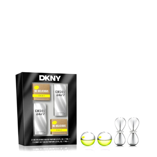 DKNY Mini Eau de Parfum 4 Piece Gift Set for Women - 2 x Be Delicious Mini Splash 0.23 Fl. Oz. and 2 x 24/7 Mini Splash 0.23 Fl. Oz
