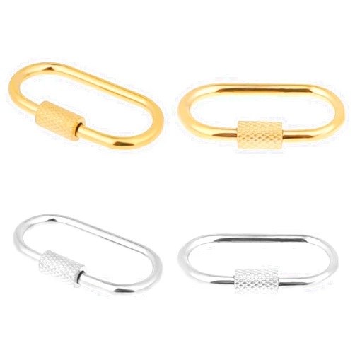 Salbsever 4 Pcs Small Locking Carabiner Screw Lock Carabiner Brass Screw Lock Clip Oval Lock Key Clasps Stainless Steel Screw Locking Keychain Simple Brass Keychain Holder Clasp Metal Keychain Clip Hook