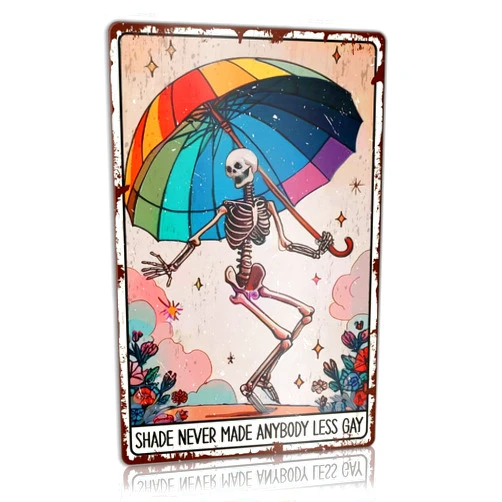 Qxwxd Gothic LGBT Equality Metal Decor Sign for Home Room Bedroom, Skeleton Pride Rainbow LGBTQ Decorations for Home Office, LGBT Pride Month Decor, LGBT Equality Gifts for Women Men, Shade Never
