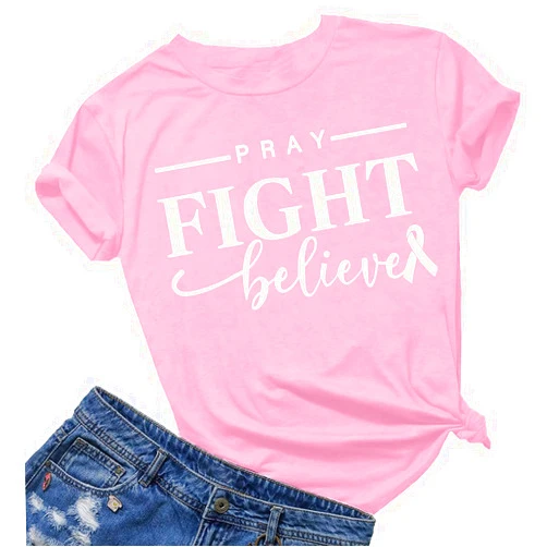 QMH Breast Cancer Shirts for Women Pink Ribbon Graphic Tshirt Breast Cancer Awareness Shirt Support Squad Survivor Gifts
