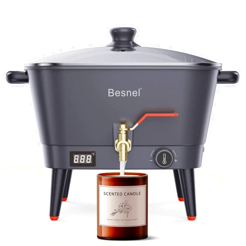 BESNEL Wax Melter for Candle Making,Electric Non-Stick Wax Melter Holds 8Qts of Wax,Soy Wax for Candle Making or Soap Business Candle Making with Heat Resistant Handle & Brass Spout,Temp Control.