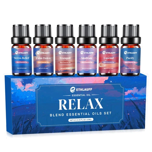 Ethlauff Relax Eessential Oils Set, Diffuser Oil for Home, Humidifiers, Candle Making, Aromatherapy - Stress Relief, Calm Down, Tranquil, Meditate, Unwind, Purify, 6x10ml