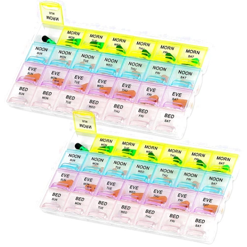 MEDca Pill Organizers - (2 Pack) Large Pill Organizer with Weekly and Daily 4-Times-A-Day Compartments for Morning, Noon, Evening, Night - BPA-Free, Portable and Travel Friendly Pill Boxes Case
