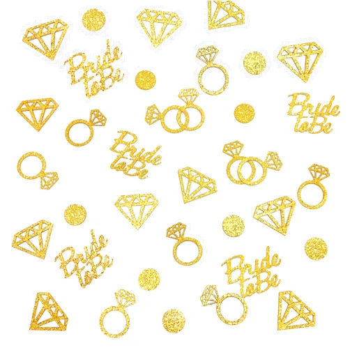 MEYSIMOON Bridal Shower Decorations 300pcs Table Glitter Confetti for Engagement Party Decor Bride to be,Diamond,Ring and Circle Gold Paper Confetti for Wedding Bachelorette Party Favors (Gold)