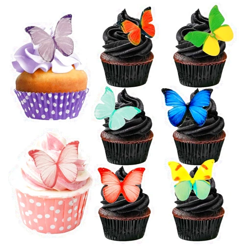 VCGUDOE Butterfly Cake Decorations Butterfly Cupcake Toppers Butterfly Decorations Happy Birthday Cake Toppers Edible Cake Decorating Supplies Wafer Paper Cake Toppers for Wedding