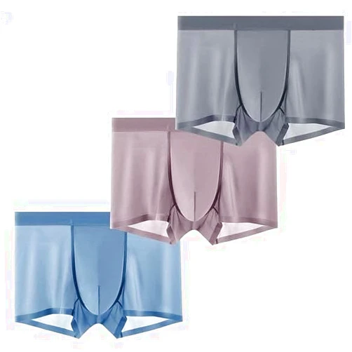 AIMAGAO 3pcs Men's Large Size Ice Silk Breathable Briefs,Mens Ice Silk Underwear,Ice Silk Traceless Stretch Underpants