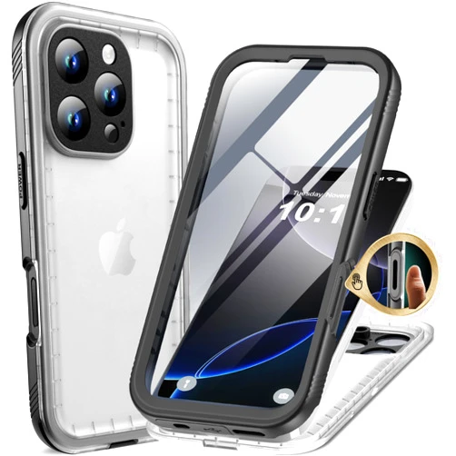 Cozycase for iPhone 16 Pro Max Case Waterproof - 360 Heavy Duty with Screen/Camera Protector Shockproof IP68 Underwater Dustproof Water Shock Proof Full Body/Front and Back Case Black/Frosted Clear