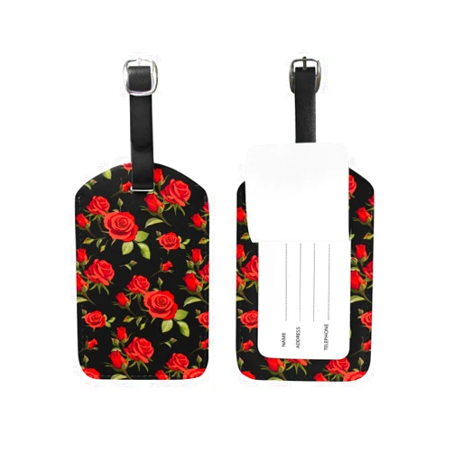 Chen Miranda Floral Pattern With Red Roses Luggage Tag PU Leather Travel Suitcase Label ID Tag Baggage claim tag for Trolley case Kid's Bag 1 Piece