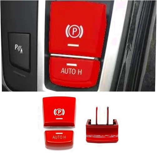 Goodithy Red Electronic Handbrake Parking Switch Hand Brake P Button Cover Auto H Button Replacement Compatible with BMW 5 7 X3 X4 X5 X6 F Series F01 F02 F10 F12 F15 F16 F25 F26 (Old Model)
