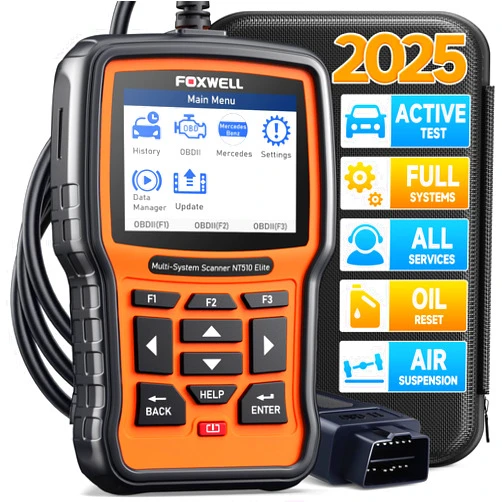 FOXWELL NT510 Elite Bi-Directional Scan Tool Fit for Mercedes-Benz Sprinter Smart Maybach, Full System Diagnostic Scan Tool OBD2 Scanner, Full Reset Services ABS SRS EPB, Auto Vin, Free Update