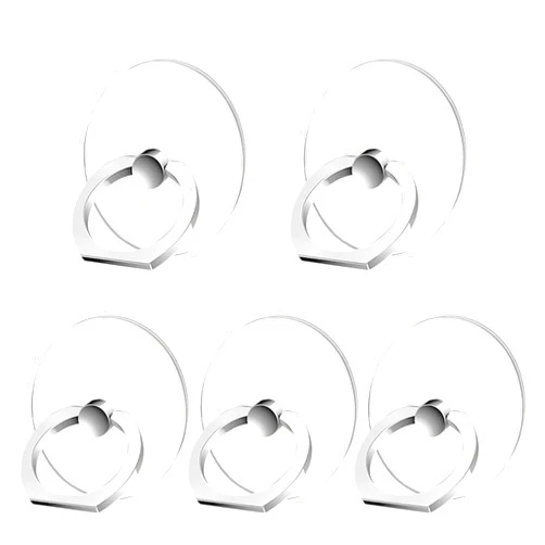 Kinizuxi Cell Phone Ring Holder Stand 5 Pack Silver, Transparent Phone Ring Holder Grip Finger Kickstand, 360° Rotation Phone Ring for Phone Cases
