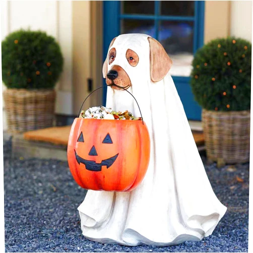 SiMbae Ghost Dog Candy Bowl Holder, Dog Candy Bowl, Outdoor Ghost Dog Candy Bowl, Halloween Candy Bucket, Halloween Candy Bowl Large Pumpkin Candy Dish-Dog