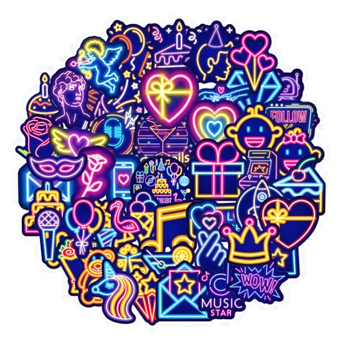 Eikovia 100 PCS Neon Stickers Pack Trendy Graffiti Waterproof Vinyl Neon Stickers Sticker Pack for Kids Adults Teens for Laptop Phone Case Guitar Skateboard Luggage Helmet Bike Car Decals Party